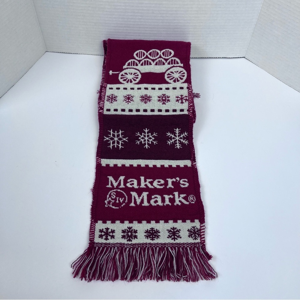 MAKER'S MARK Bourbon Scarf One Size 68” Adult Fringed Knit Winter Red Christmas - Picture 3 of 7